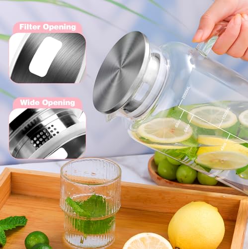 68oz Glass Pitcher with Lid and Handle for Fridge