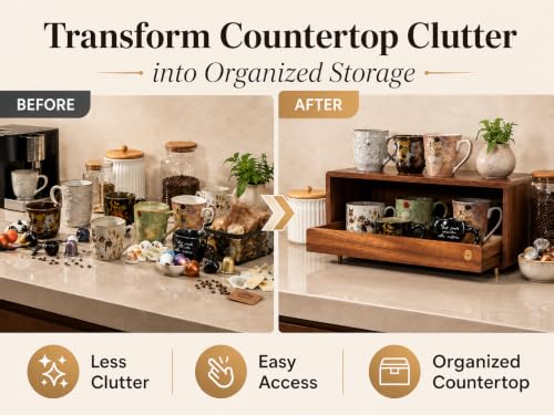 Wooden Coffee Station Storage Rack with Drawers