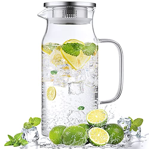 1.2 Liter 40 oz Small Glass Pitcher with Lid and Handle