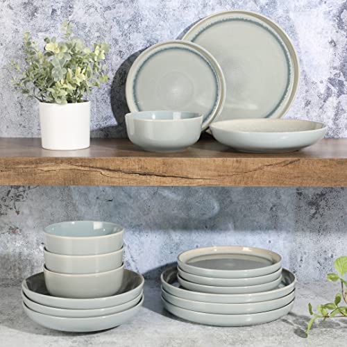 Juno Moon 16 Piece Reactive Blue Double Bowl Dinnerware Set
