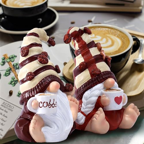 2PCS Coffee Gnomes FigurinesFigurines Mother's Day Decorations Kitchen Shelf Decor Tiered Tray Table Ornament Coffee Bar Accessories Decor Elfs Statue Cute Resin Housewarming Gifts for Women (2 Count)
