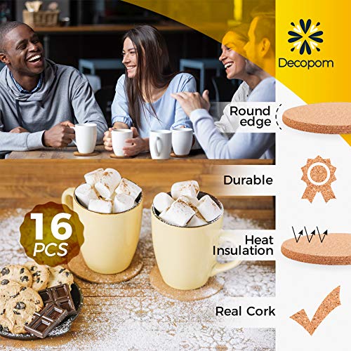 Cork Coasters for Drinks with Metal Holder (16 Count)