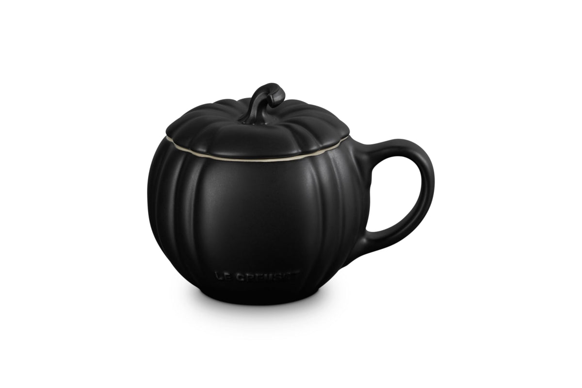 Stoneware pumpkin mug with lid, 14 oz