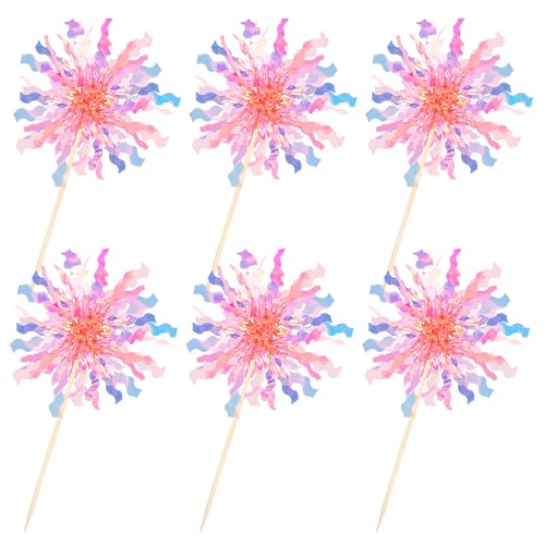 30 PCS Foil Firework Cupcake Toppers Sparkle Tinsel Cupcake Picks Happy Birthday Cake Toppers Drink Stirrers Cocktail Food Fruit Toothpicks for Baby Shower Wedding Party Decorations Supplies Orange (30 Count)