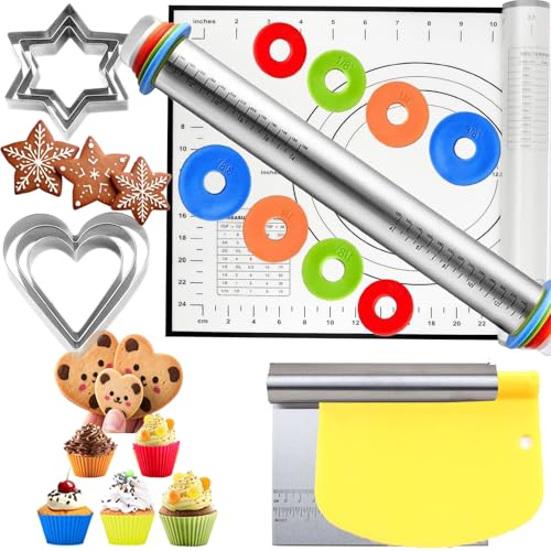 Adjustable Rolling Pin 19 Set and Silicone Baking Pastry Mat Set