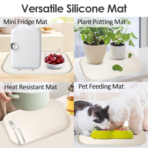Silicone Coffee Maker Mat with Lip for Countertops 17.4''x10.6''Cream White