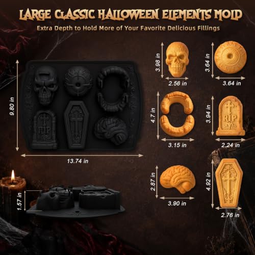 Skull Cake Pizza Pan 6 Spooky Shapes Halloween Silicone Baking Mold