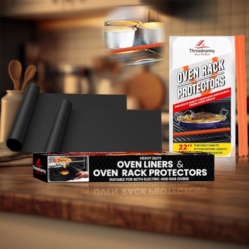 Oven Liners for Bottom of Oven 17"x 25" and Silicone Rack Guards Orange 22" (4 Count)