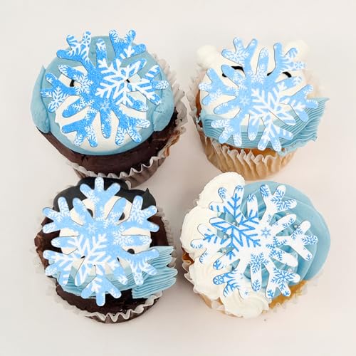 50Pcs Edible Snowflake Cupcake Cake Toppers Wafer Paper Snowflake Cake Decorations for Christmas Winter Frozen Theme Party Supply Decoration Multi Blue (60 Count)