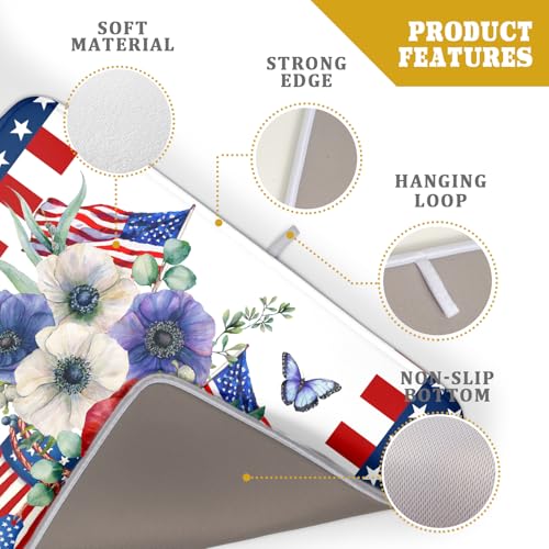 American Flag 4th of July Dish Drying Mats for Kitchen Counter Patriotic Flowers Dry Dishes Pads 16x18 Inch Microfiber Absorbent Independence Day Drainer Pad Tableware Mats Protector for Countertops