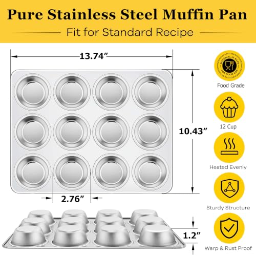 Stainless Steel Muffin Cupcake Pan 12 Cups (2.5 Count)