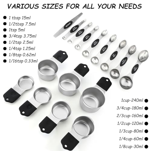 Magnetic Measuring Cup & Spoon Set Stainless Steel 7 Magnetic Measuring Cup