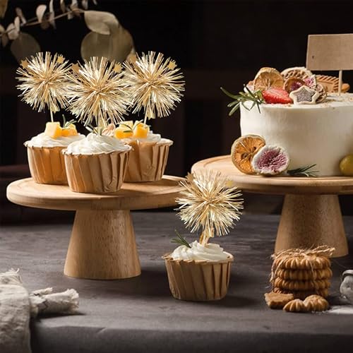 30Pcs Foil Firework Cupcake Toppers Party Birthday Cake Toppers Supplies Sparkle Tinsel Cocktail Fruit Toothpick for Birthday Wedding Graduation Party Supplies Gold (30 Count)