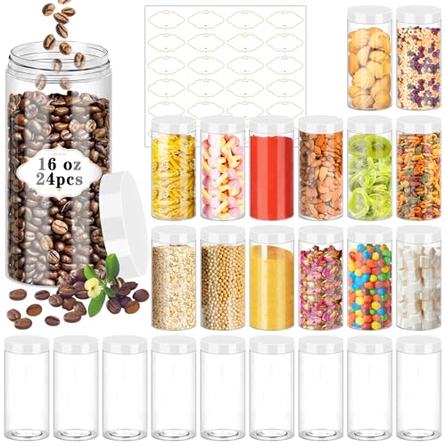 Plastic Jars with Lids 16 OZ (24 Count)