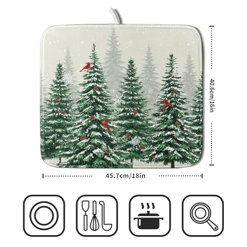 Winter Green Pine Tree Dish Drying Mat for Kitchen Counter