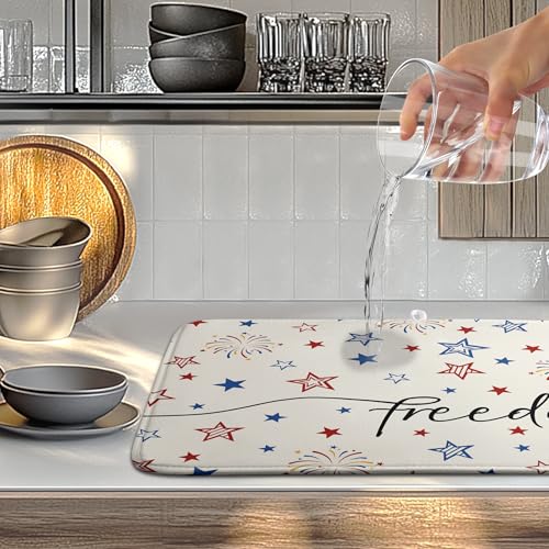 Patriotic Stars Dish Drying Mats 4th of July Dish Mat Kitchen Large Drying Matt Dishes Dryer Pad for Kitchen Counter Absorbent Microfiber Washable Foldable Reusable 18x24 in
