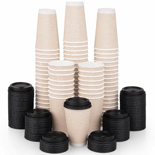16 oz Natural Cream Disposable Coffee Cups with Lids (80 Count)
