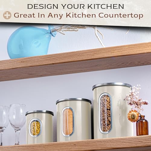 3 Pcs Beige Canisters Set for Kitchen Storage Airtight Jars (3 Count)
