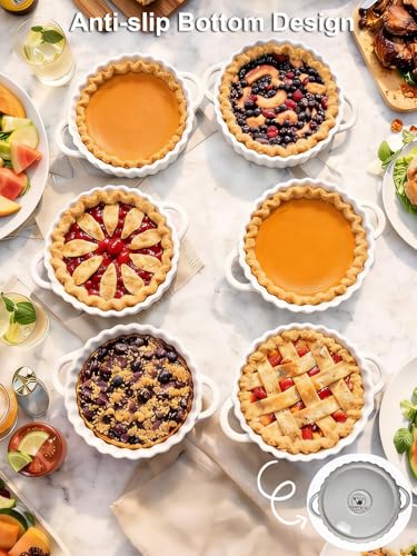 6in Ceramic Mini Pie Pan Set of 6 with Handles for Pie Quiche Tart. Easy to grip (6 Count)