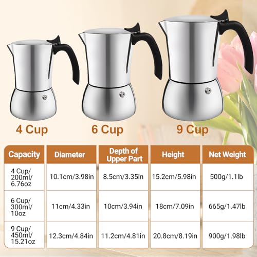 No Coating 9 Cup Thickened 304 Stainless Steel Moka Pot