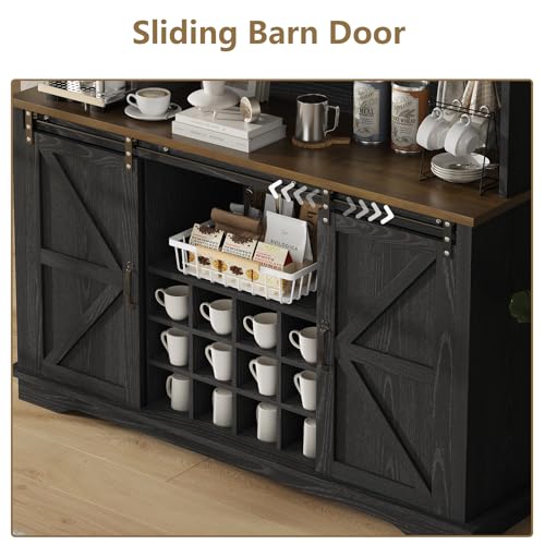 55" Farmhouse Coffee Bar Cabinet with 3 Tier Storage Hutch