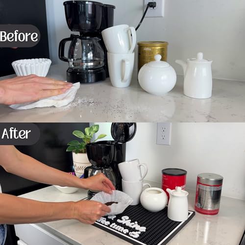Rise and Shine It's Coffee Time Sign Silicone Bar Mat 18x12 in