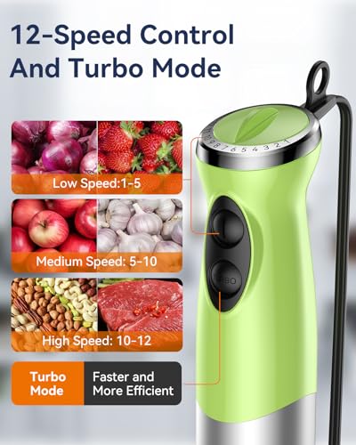 Immersion Blender Handheld 1000W 5 in 1 Corded Stick Hand Blender Kitchen with 12 Speed
