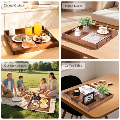 Acacia Wood Ottoman Tray with Handles 20" x 20"