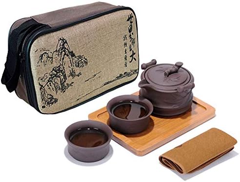 Goclothod Chinese Kungfu Teapot Handmade Yixing Zisha Tea Set Purple Clay Teapot Ceramic Teapot Teacups (Purple Clay)