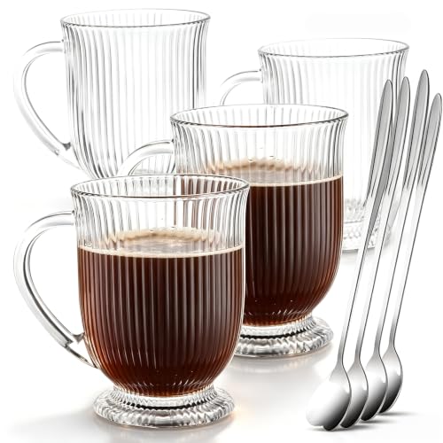 Ribbed Glass Coffee Mugs Set of 4 (4 Count)