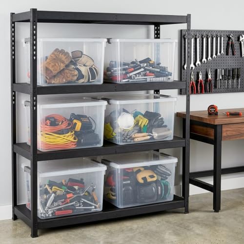 6 Packs 44.4 QT Plastic Storage Bins with Lids Large Stackable Storage Containers for Organizing Clear Storage Box for Garage (6 Count)