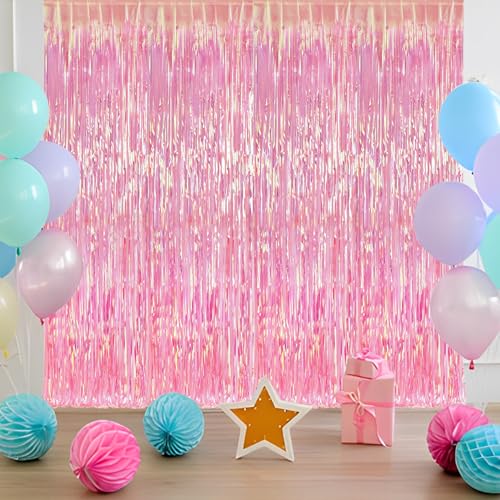 Clear Pink Streamers Party Curtain (2 Count)