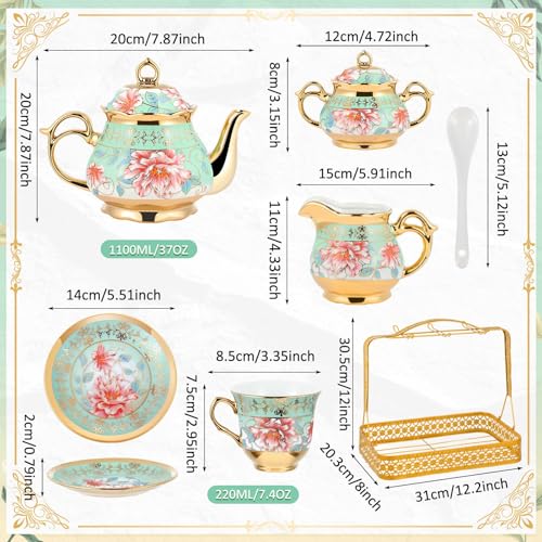 22 Pcs Vintage Porcelain Tea Sets for Adults