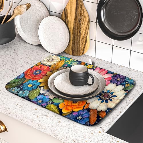 Boho Flower Dish Drying Mat