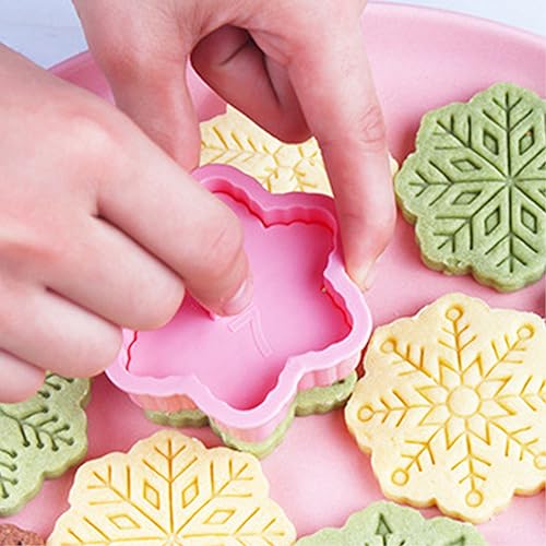 9pcs Christmas Cookie Cutter Set Snowflake Cookie Cutters with Plunger Stamps Biscuit Mold 3D Snowflake Cookie Molds Cake Baking Fondant Cutter Christmas Party DIY Cookie Decorating Supplies