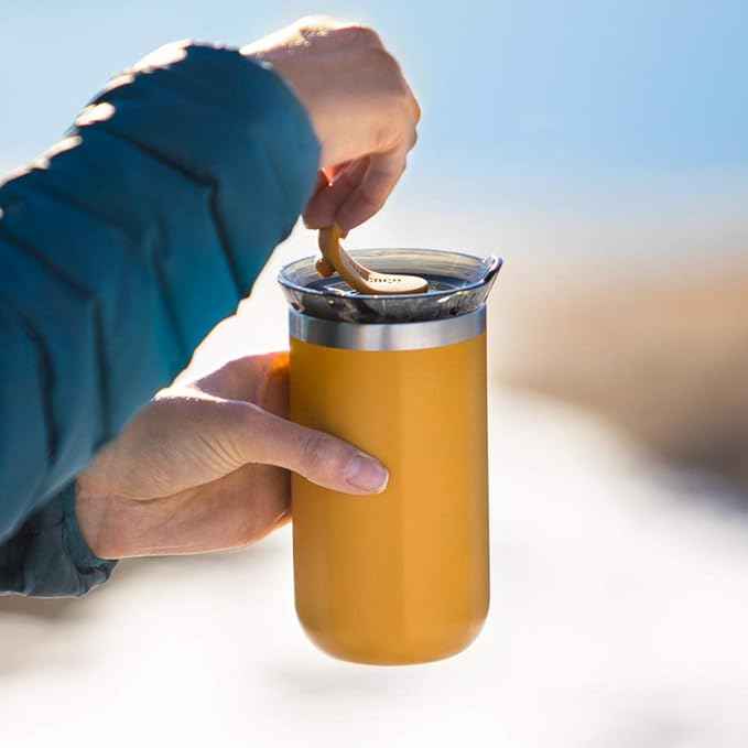 WACACO Octaroma Lungo Vacuum Insulated Coffee Mug, Double-wall Stainless Steel Travel Tumbler With Drinking Lid, 10 fl oz(300ml)， Amber Yellow