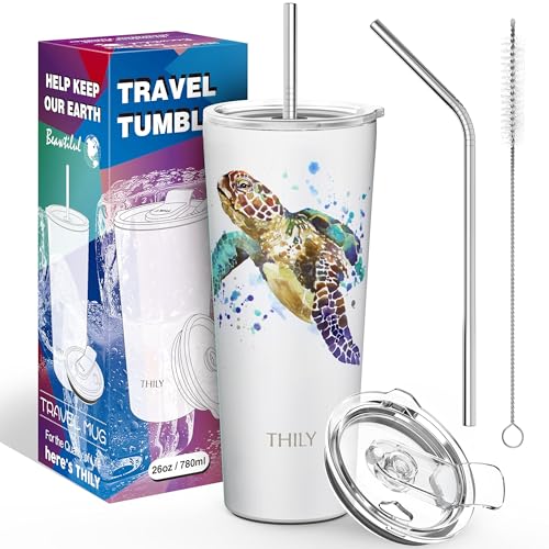 Stainless Steel Vacuum Insulated Tumbler Travel Mug 26 oz Coffee Cup with 2 Lids and Straws