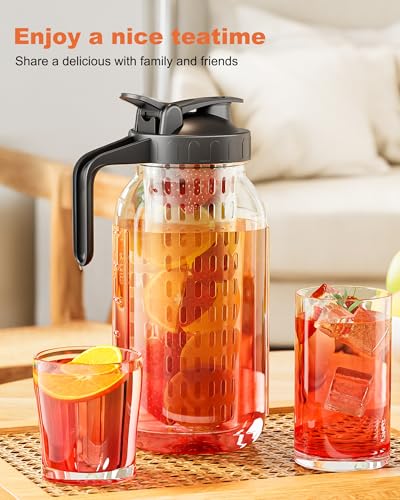 64oz (2quart) Mason Jar Pitcher, Glass Pitcher with Lid for Tea & Cold Brew