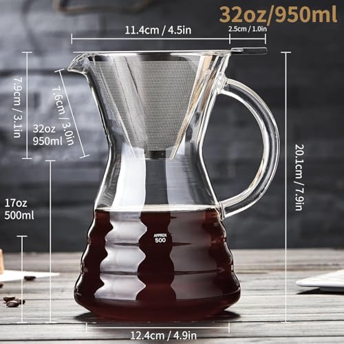 18 Pack Pour Over Coffee Maker with Permanent Stainless Filter 27 fl oz (18 Count)