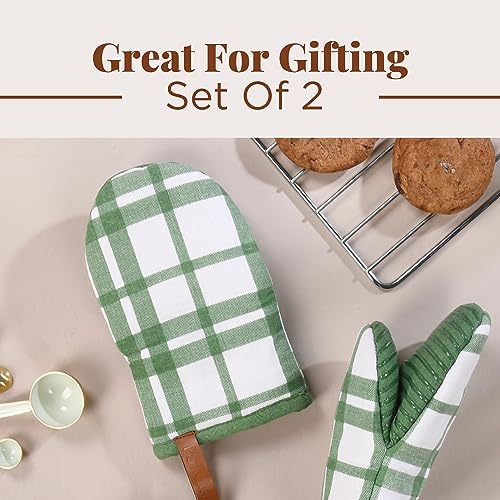 Oven Mitts Green Checkered (2 Count)