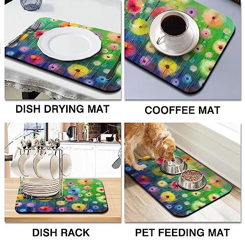 Dish Drying Mat for Kitchen Counter 24x18in Washable Quick Dish Drying Pad Rubber Backed Absorbent Draining Mat Fit Kitchen Counter