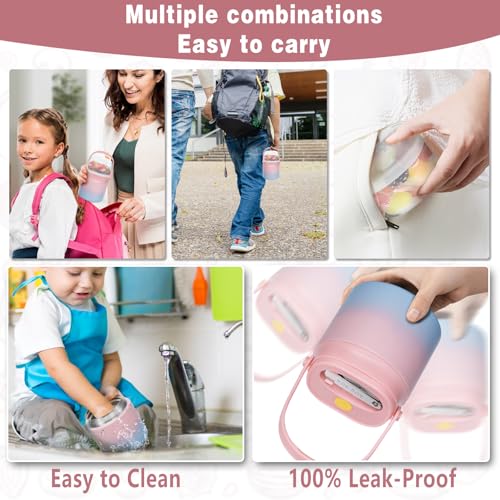 2 - in - 1 Soup Thermo for Hot Food 14oz with Snack Box Container Leak Proof Insulated Lunch Container Kids and Adults Stainless Steel Double Wall Vacuum Wide-mouth Thermal with Spoon and Handle