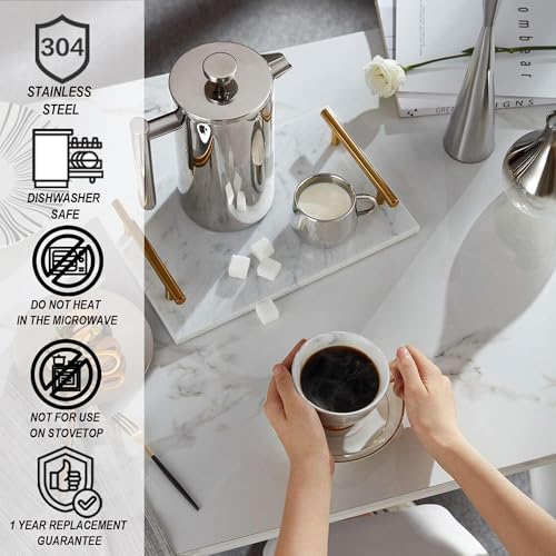 Small French Press Stainless Steel Coffee Maker 21oz