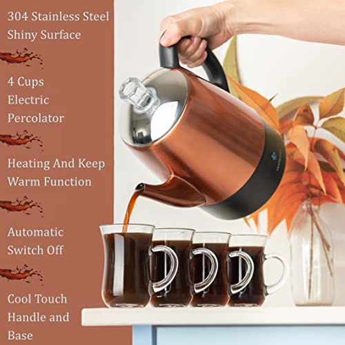 4 Cup Copper Small Electric Percolator Coffee Pot Stainless Steel (4 Count)