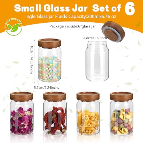 6oz Small Glass Jars with Wood Lid Spice Jar Round Food Storage Canister Clear Glass Containers Jar for Ground Seasoning Pantry Sugar Tea Coffee Bean Spice Herb Cookies