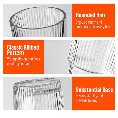 20oz Ribbed Glass Tumblers with Lids & Straws