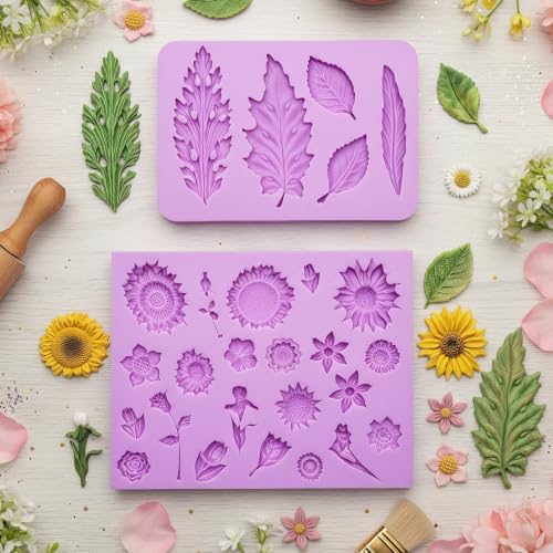 Leaf Silicone Mold Sunflower Flower Chocolate Mold for Cake Decoration (2 Count)