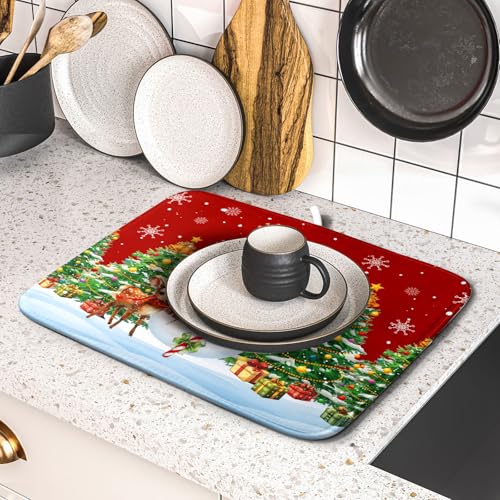 Christmas Snowman Dish Drying Mat for Kitchen Counter