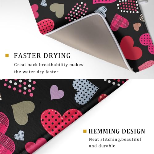 Happy Valentine's Day Black Dish Drying Mat for Kitchen Counter