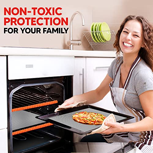 Oven Liners for Bottom of Oven 17"x 25" and Silicone Rack Guards Orange 14" (4 Count)